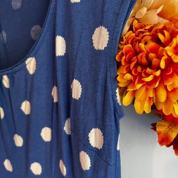 Bardot Margot Polka Dot Scoop Neck Dress 8L Blue White Ruched Waist - Picture 5 of 11